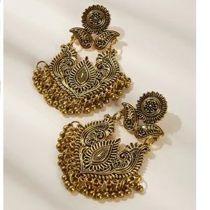 SOPHIE Brass Lotus Engraved Statement Earrings